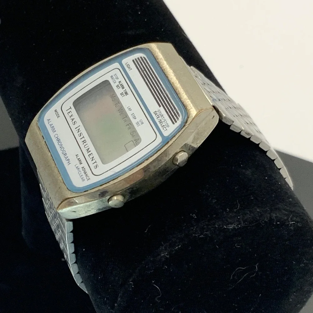Vintage Texas Instruments Alarm Chronograph Digital Watch Silver Tone for Parts